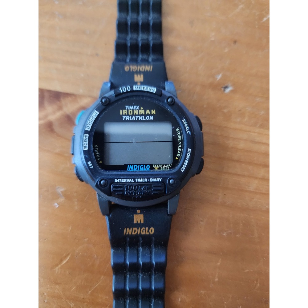 Vintage Timex Ironman Triathlon Indiglo 100 Lap Digital Watch Black 721 2016 BB
